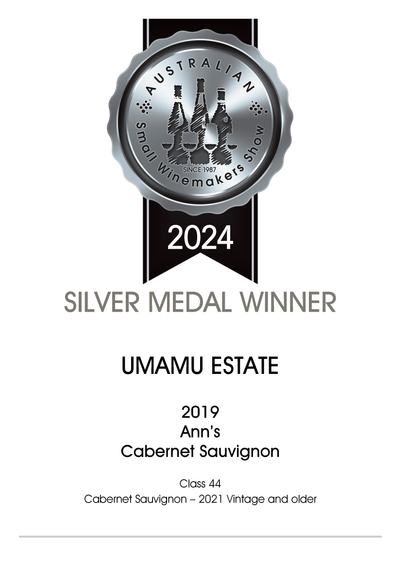 UMAMU Ann's Cabernet Sauvignon 2019 receives a Silver Medal from Australia Small WInemakers Show 2024